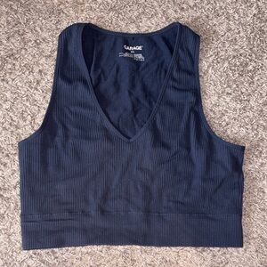 Garage Navy Ribbed V‑Neck Crop Tank Top